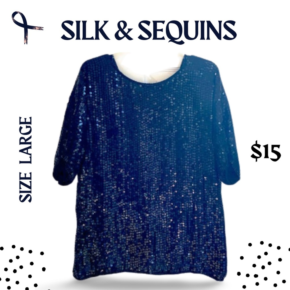 SILK SEQUINED Pull Over Top - Picture 3 of 6